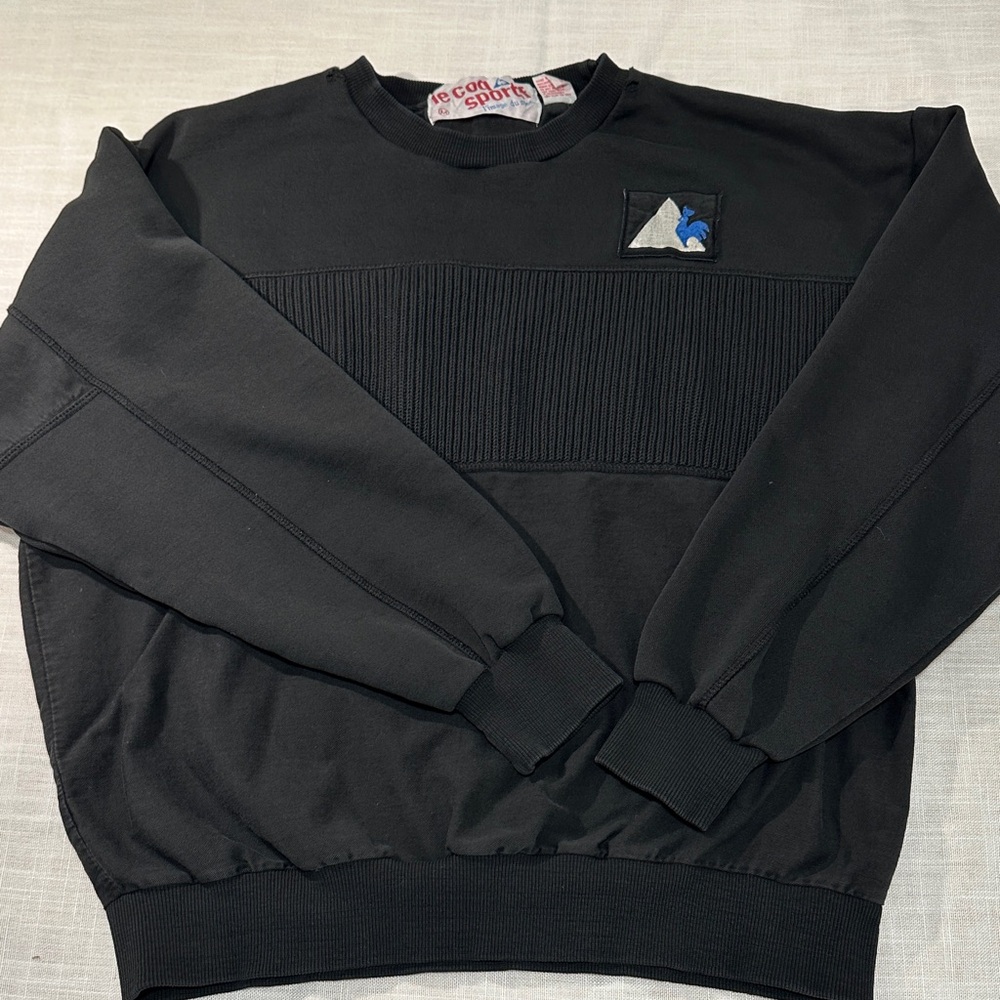 Le Coq Sportif Vintage Black Crewneck Sweater Knit Detail Gstaad Text Men’s M